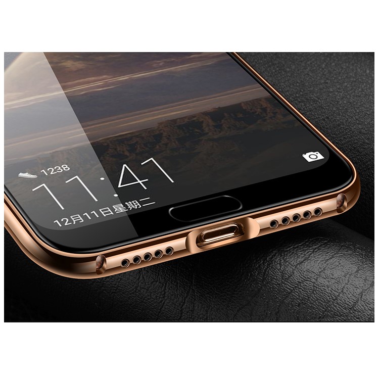 Metal Frame + Litchi Skin Genuine Leather Back Case for Huawei P20 - Coffee-6