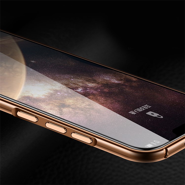Metal Frame + Litchi Skin Genuine Leather Back Case for Huawei P20 - Coffee-8