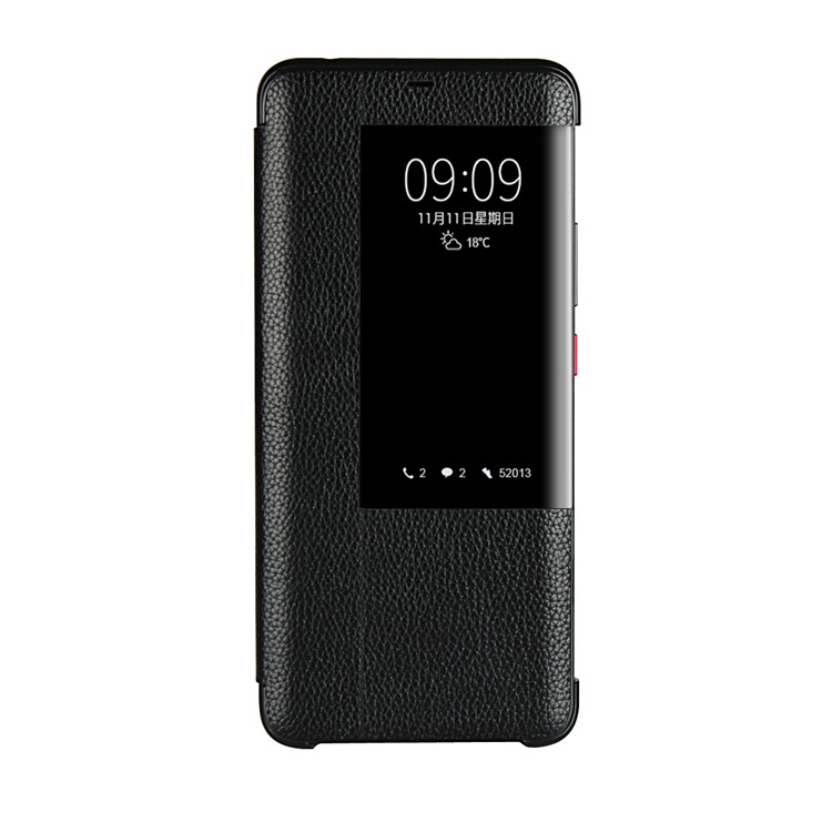 Ver Janela Lichia Pele De Couro Genuíno Flip Case Para Huawei Mate 20 Pro - Preto-3