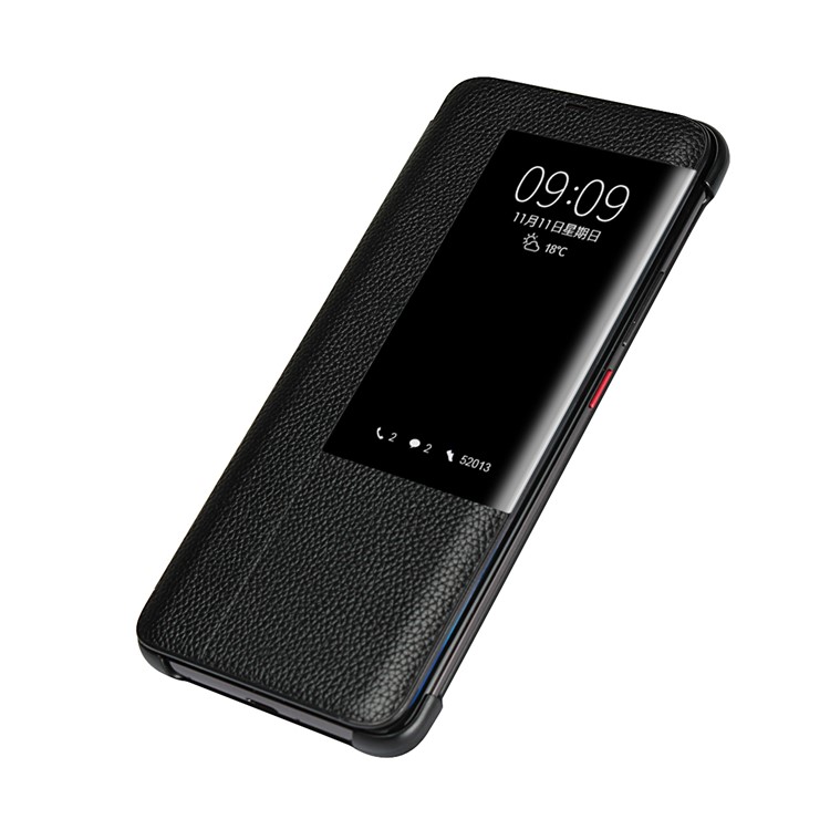 Ver Janela Lichia Pele De Couro Genuíno Flip Case Para Huawei Mate 20 Pro - Preto-6