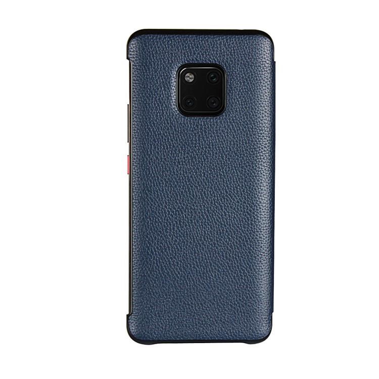 View Window Litchi Skin Genuine Leather Flip Case for Huawei Mate 20 Pro - Dark Blue-5