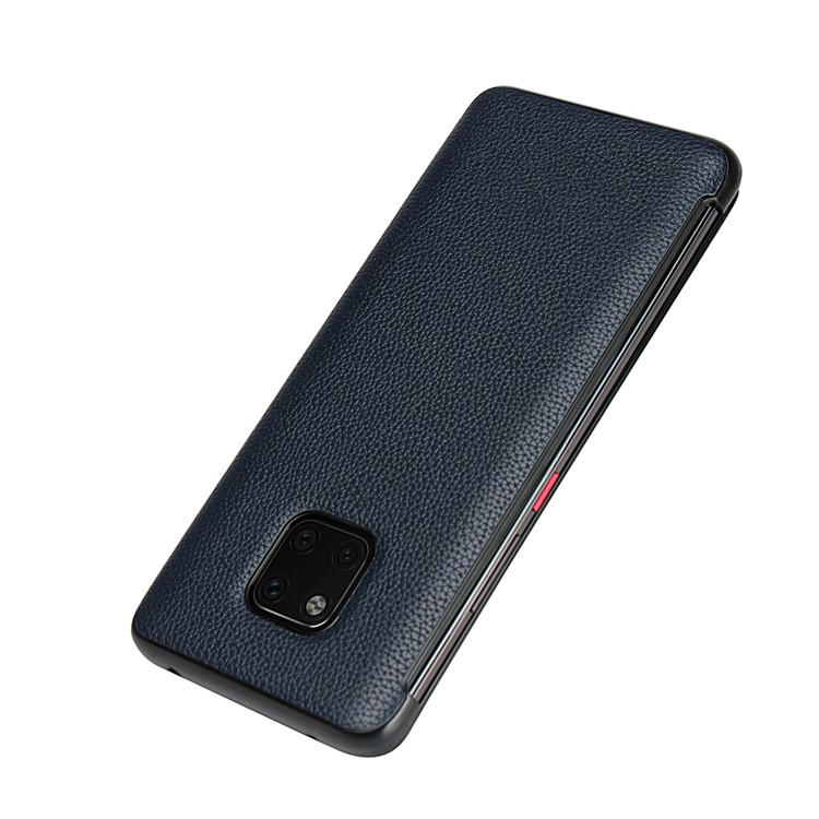 View Window Litchi Skin Genuine Leather Flip Case for Huawei Mate 20 Pro - Dark Blue-7