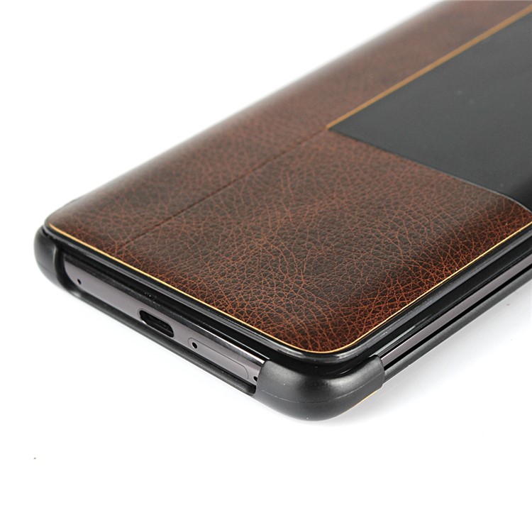 Ver Ventana Litchi Piel Cubierta De Cuero Genuino Para Huawei Mate 20 Pro - Café-11