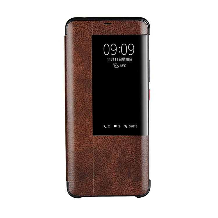 Ver Ventana Litchi Piel Cubierta De Cuero Genuino Para Huawei Mate 20 Pro - Café-4