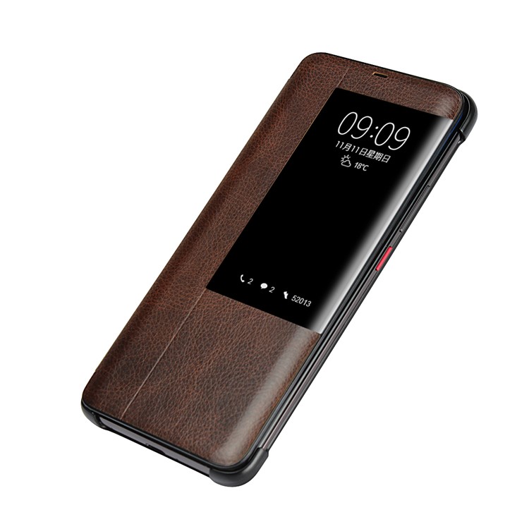 Ver Ventana Litchi Piel Cubierta De Cuero Genuino Para Huawei Mate 20 Pro - Café-6