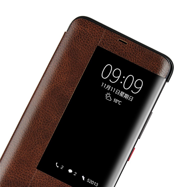 Ver Ventana Litchi Piel Cubierta De Cuero Genuino Para Huawei Mate 20 Pro - Café-8