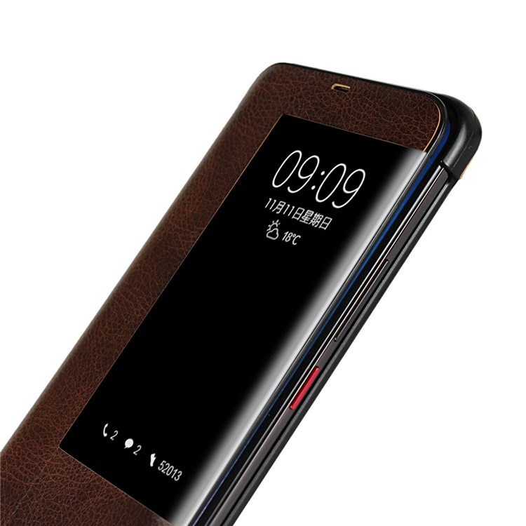 Ver Ventana Litchi Piel Cubierta De Cuero Genuino Para Huawei Mate 20 Pro - Café-9