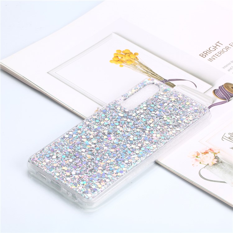 Glitter Sequins Glossy Acrylic + TPU Hybrid Casing for Huawei P30 - Silver-1