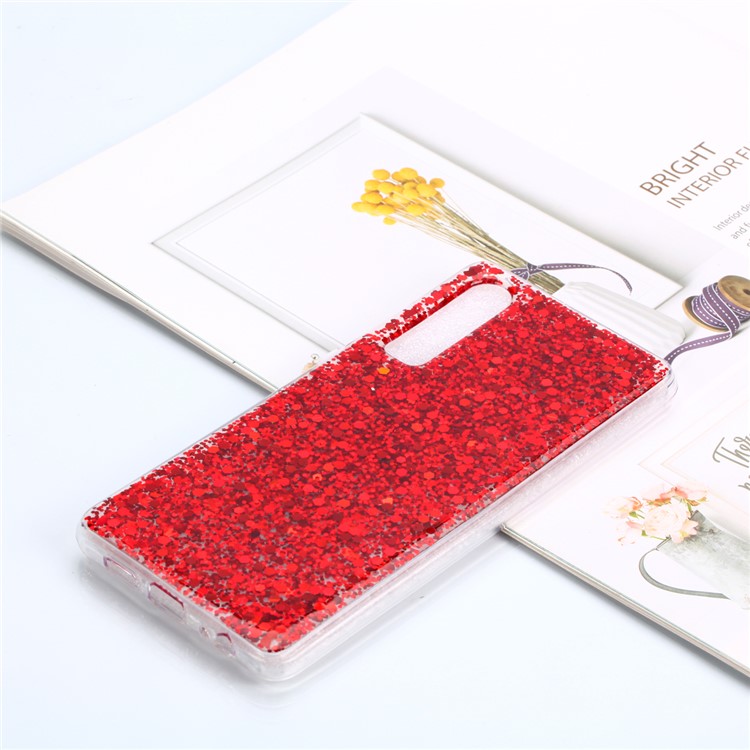 Glitter Sequins Glossy Acrylic + TPU Hybrid Back Case for Huawei P30 - Red-1