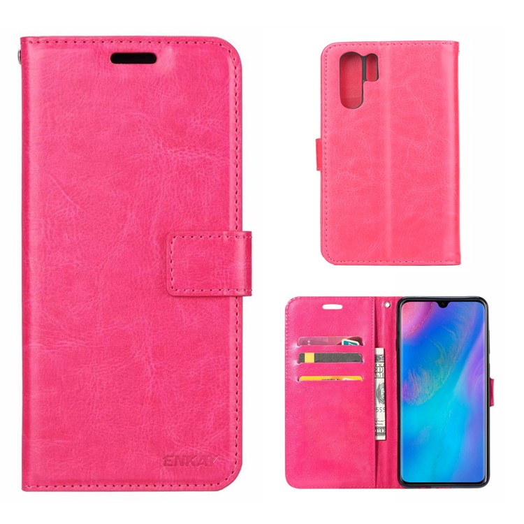 ENKAY Crazy Horse PU Leather Protective Cover for Huawei P30 Pro - Rose-1