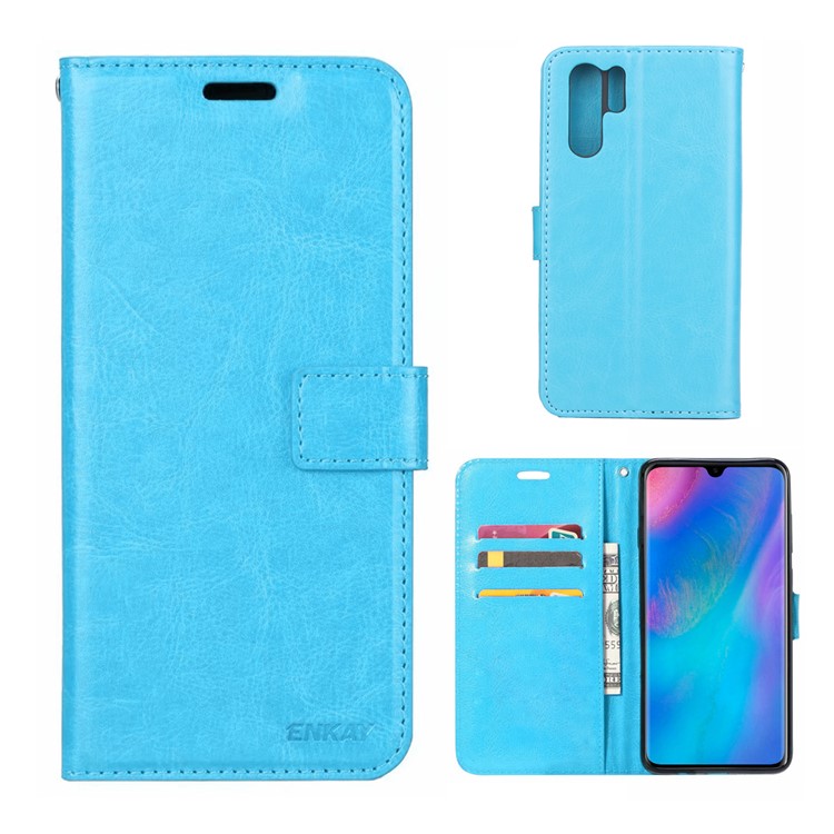 ENKAY Crazy Horse PU Leather Protective Shell for Huawei P30 Pro - Blue-1