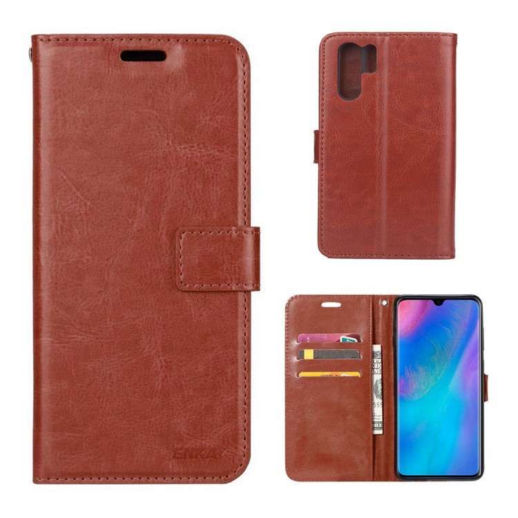 ENKAY Crazy Horse PU Leather Protective Casing for Huawei P30 Pro - Brown-1