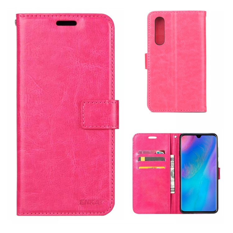 ENKAY Crazy Horse PU Leather Protective Cover for Huawei P30 - Rose-1