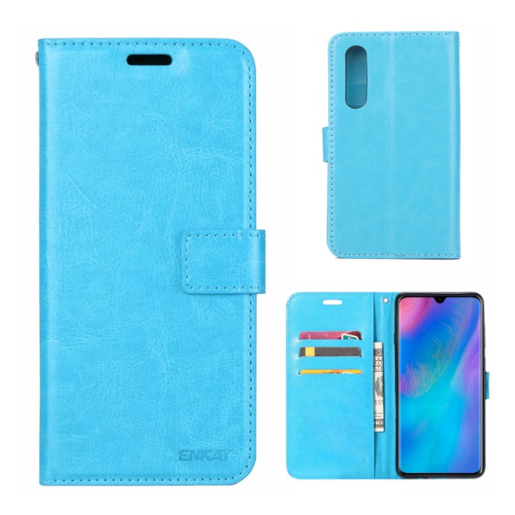 ENKAY Crazy Horse PU Leather Protective Shell for Huawei P30 - Blue-1