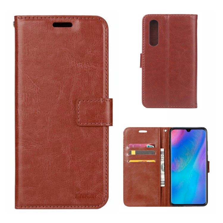 ENKAY Crazy Horse PU Leather Protective Casing for Huawei P30 - Brown-1