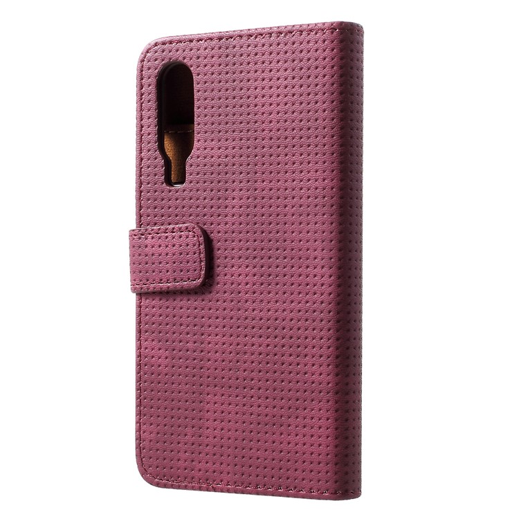 Mesh Pattern Retro Leather Wallet Stand Shell for Huawei P30 - Red-2