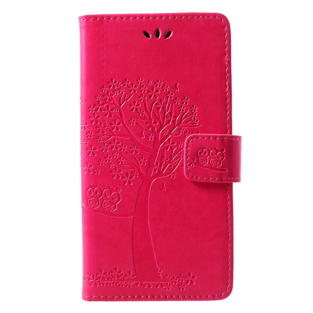 Imprint Tree Owl Pattern Card Holder Leather Cell Phone Case for Huawei P30 Lite - Rose-3