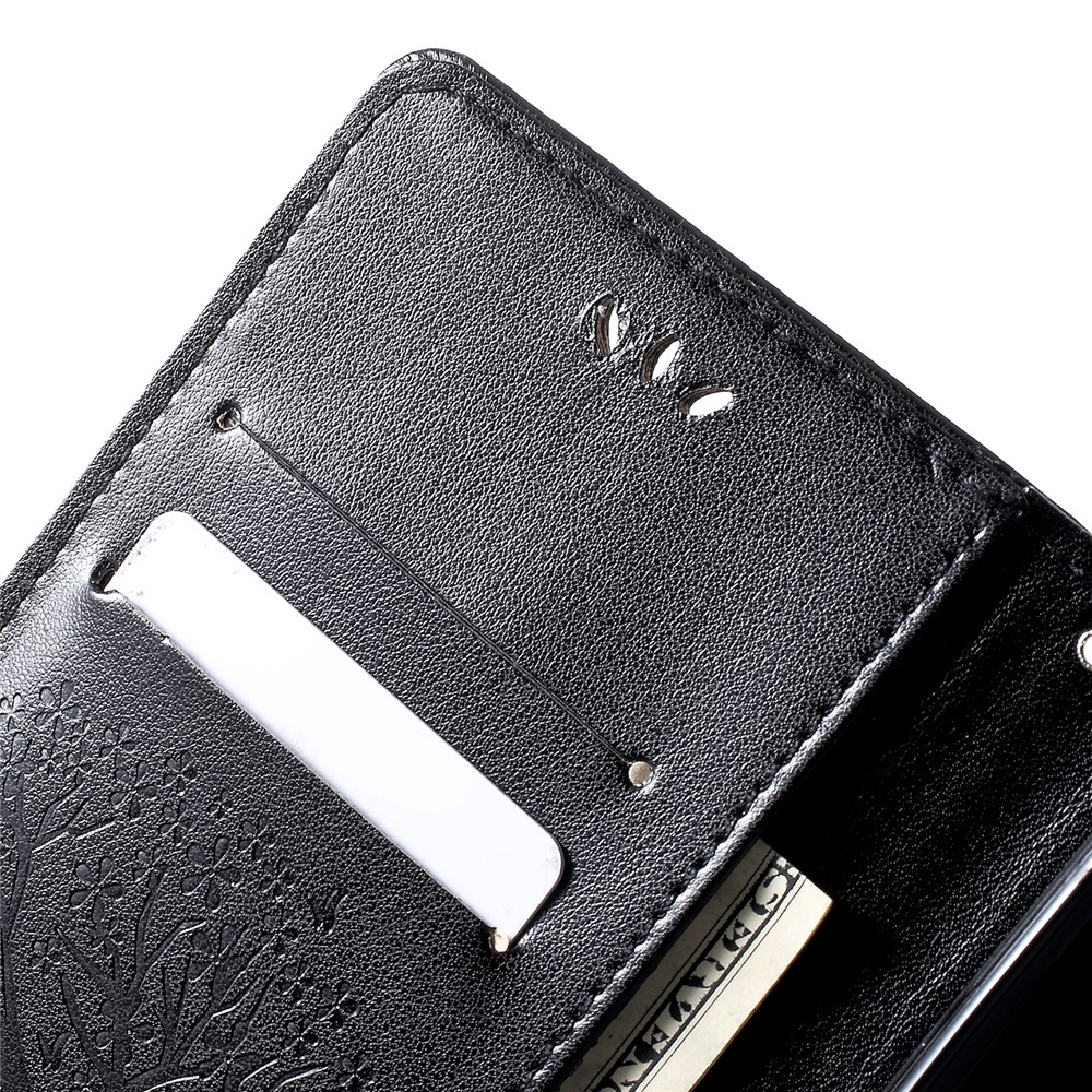 Imprint Tree Owl Pattern Card Holder Leather Cell Phone Casing for Huawei P30 Lite - Black-6