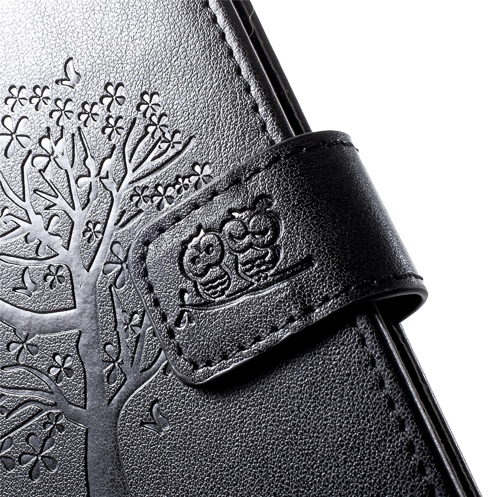 Imprint Tree Owl Pattern Card Holder Leather Cell Phone Casing for Huawei P30 Lite - Black-7