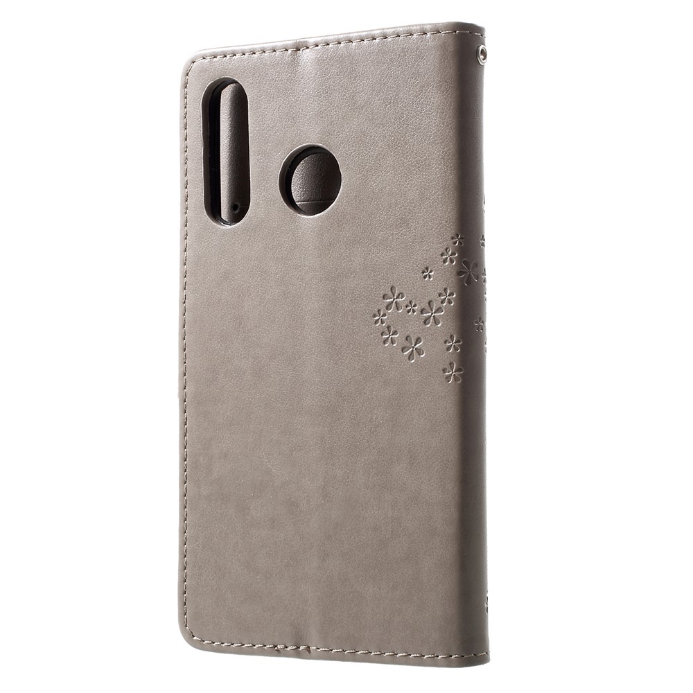 Imprint Tree Owl Pattern Card Holder Leather Cell Phone Cover for Huawei P30 Lite - Grey-2