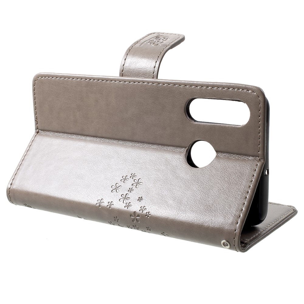 Imprint Tree Owl Pattern Card Holder Leather Cell Phone Cover for Huawei P30 Lite - Grey-4