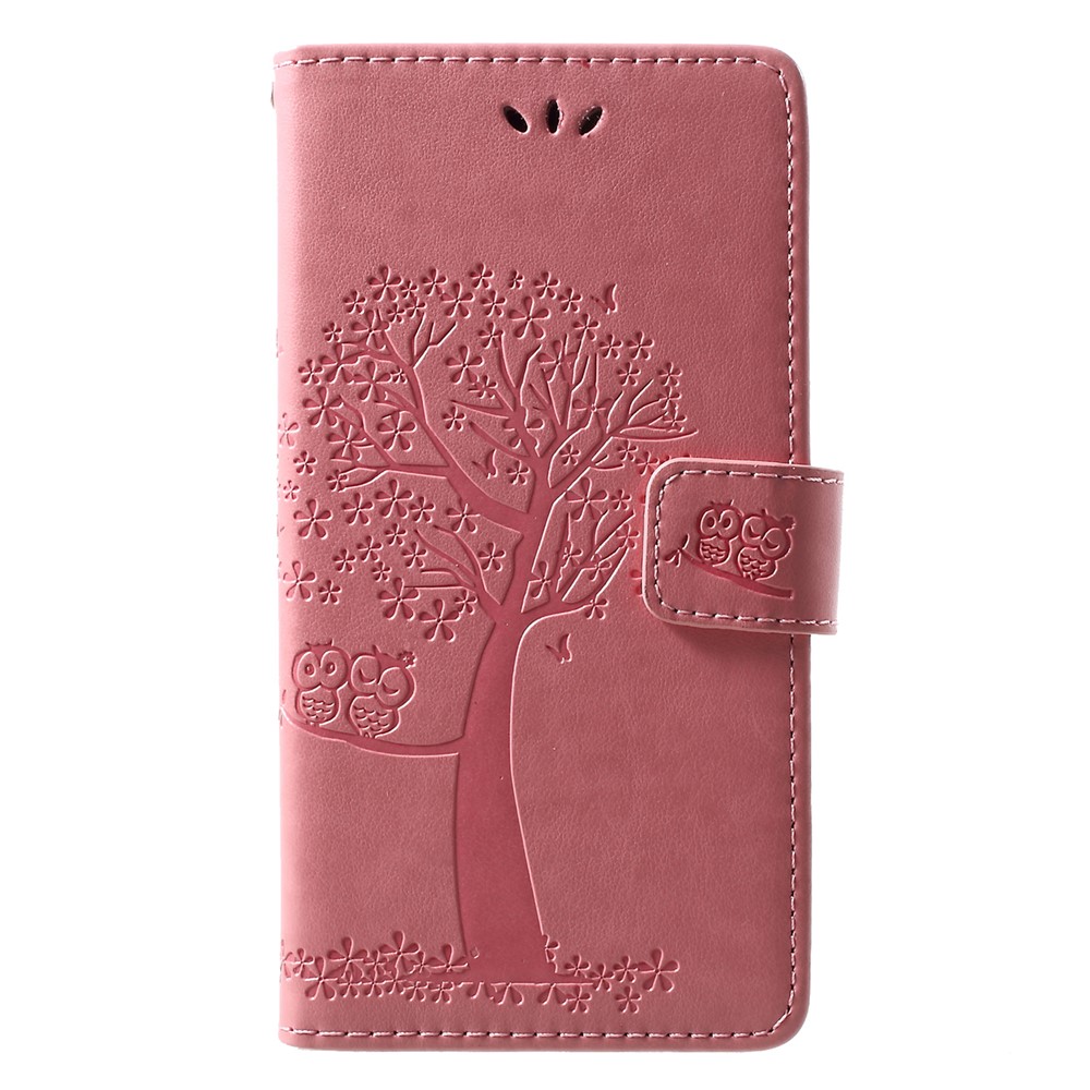 Imprint Tree Owl Pattern Card Holder Leather Cell Phone Shell for Huawei P30 Lite - Pink-1