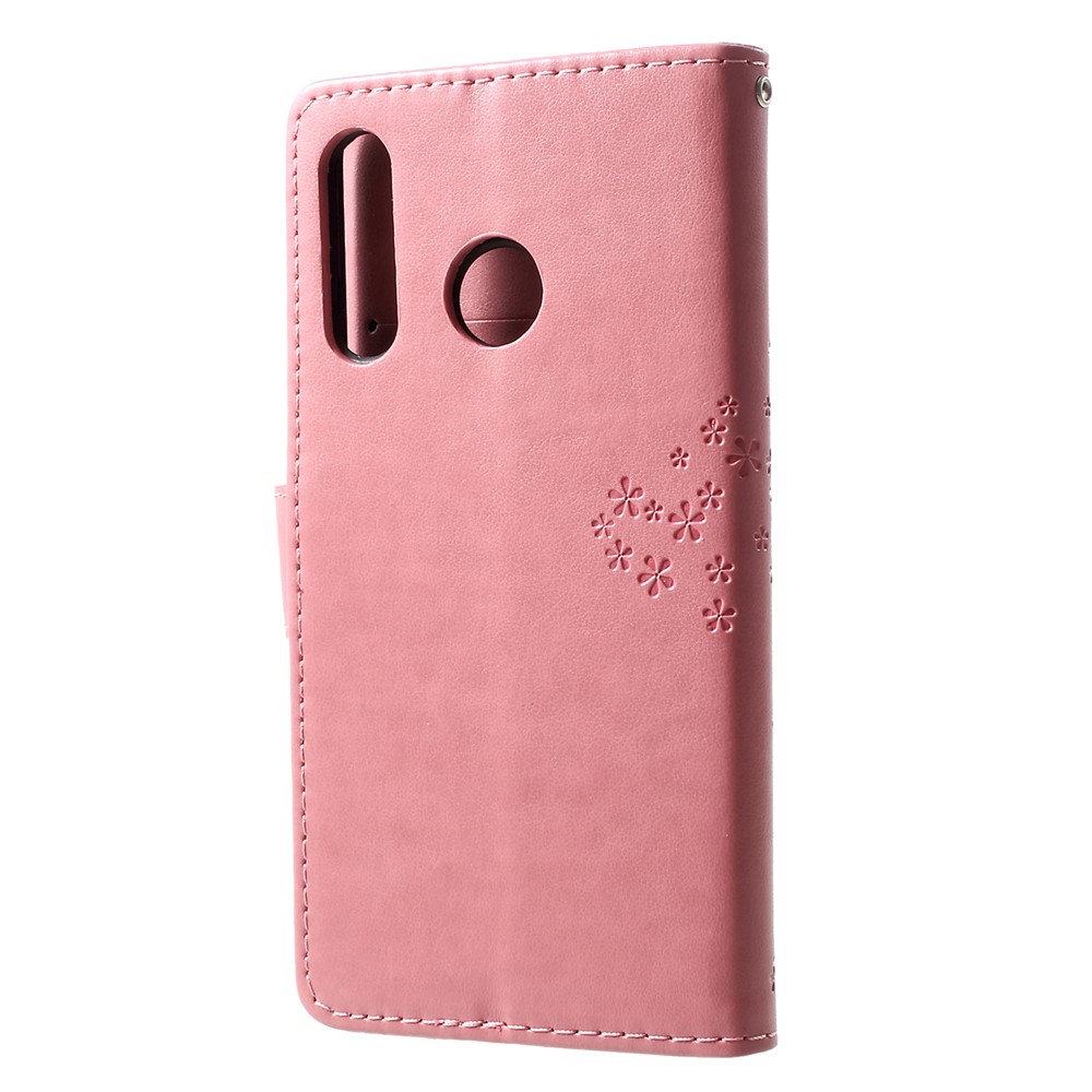Imprint Tree Owl Pattern Card Holder Leather Cell Phone Shell for Huawei P30 Lite - Pink-2