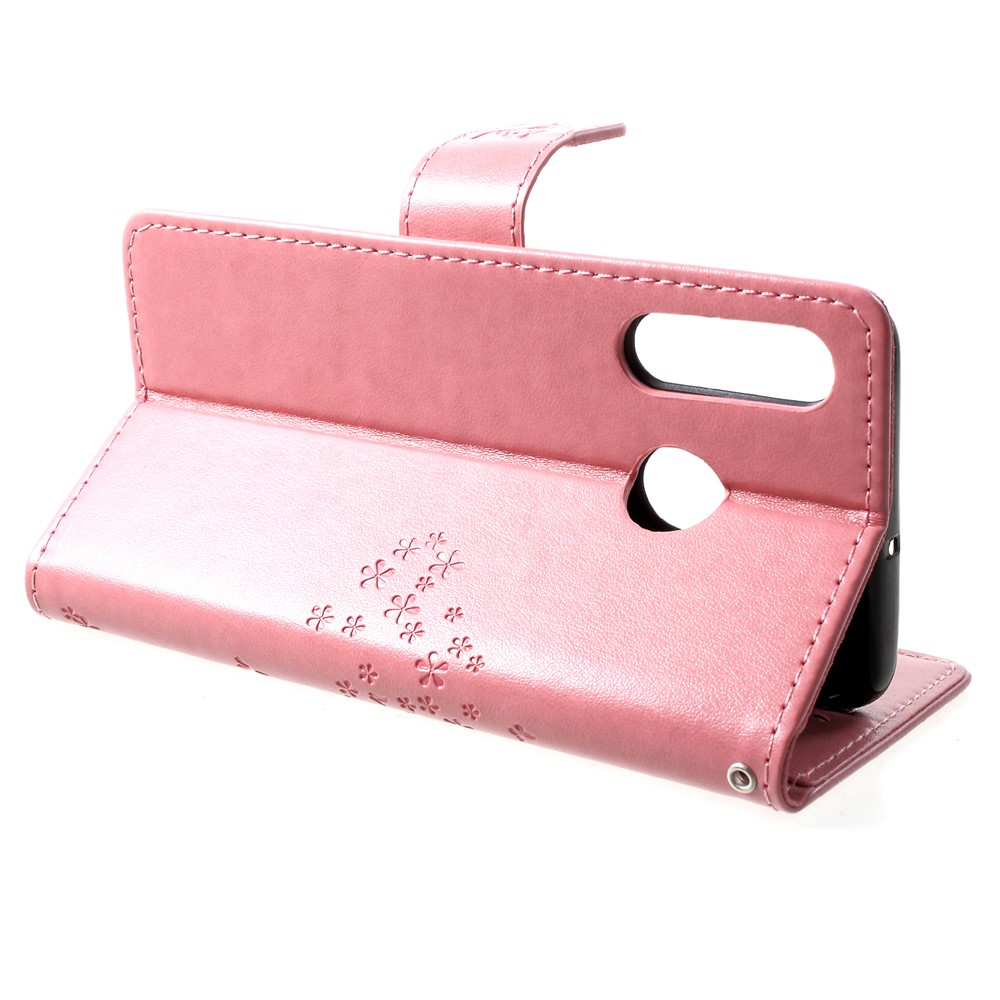 Imprint Tree Owl Pattern Card Holder Leather Cell Phone Shell for Huawei P30 Lite - Pink-4
