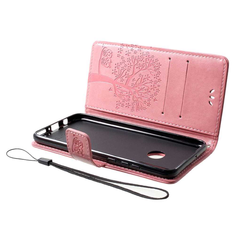 Imprint Tree Owl Pattern Card Holder Leather Cell Phone Shell for Huawei P30 Lite - Pink-5