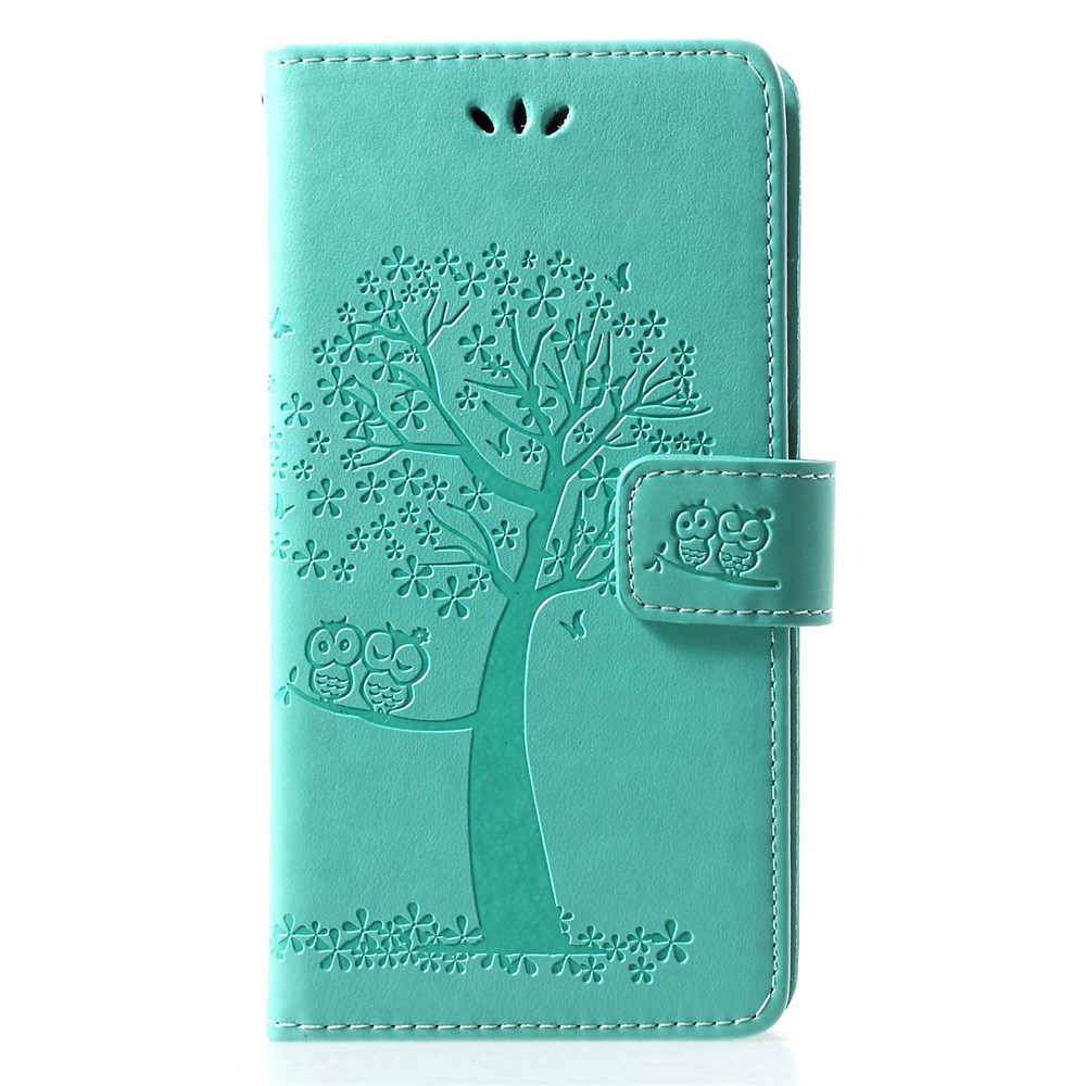Imprint Tree Owl Pattern Card Holder Leather Mobile Case for Huawei P30 Lite - Cyan-1