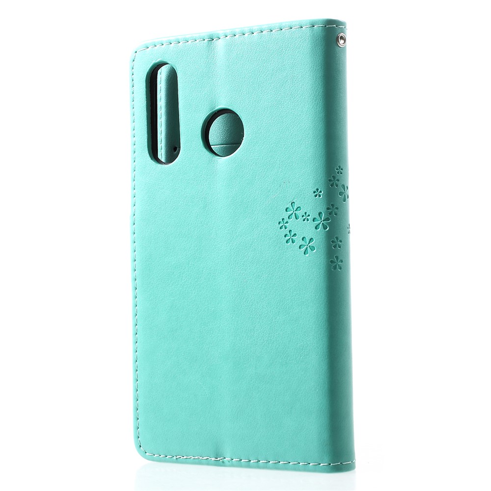 Imprint Tree Owl Pattern Card Holder Leather Mobile Case for Huawei P30 Lite - Cyan-2