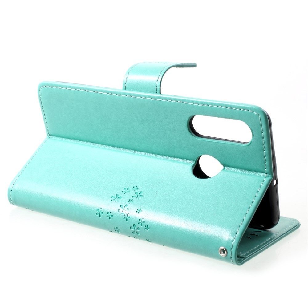 Imprint Tree Owl Pattern Card Holder Leather Mobile Case for Huawei P30 Lite - Cyan-4