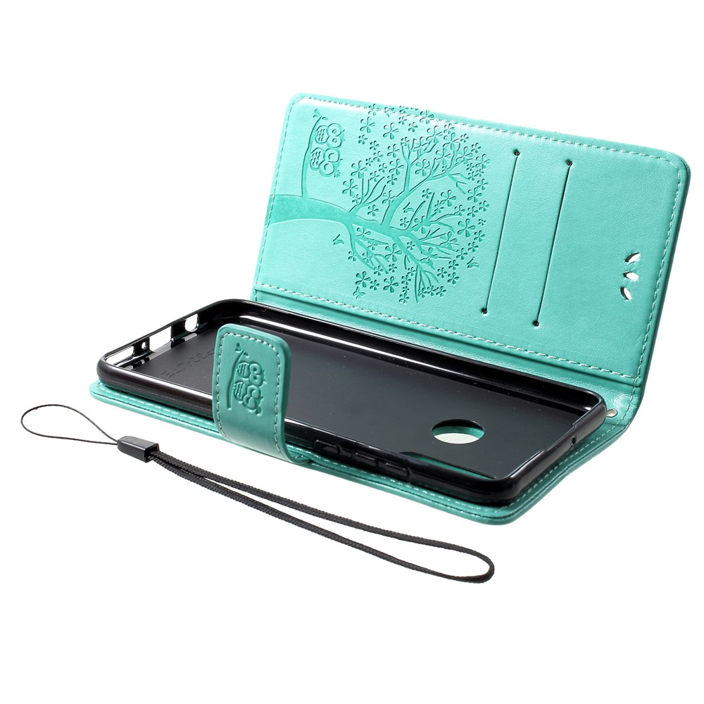 Imprint Tree Owl Pattern Card Holder Leather Mobile Case for Huawei P30 Lite - Cyan-5