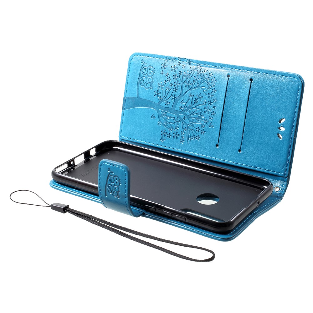 Tampa Móvel Do Couro Do Suporte De Cartão Do Teste Padrão Da Coruja Da Árvore Da Impressão Para O Huawei P30 Lite - Azul-5