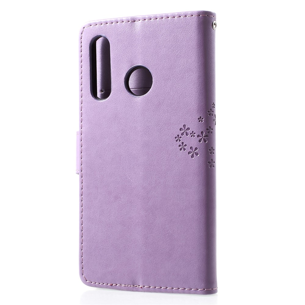 Imprint Tree Owl Pattern Card Holder Leather Mobile Shell for Huawei P30 Lite - Light Purple-2