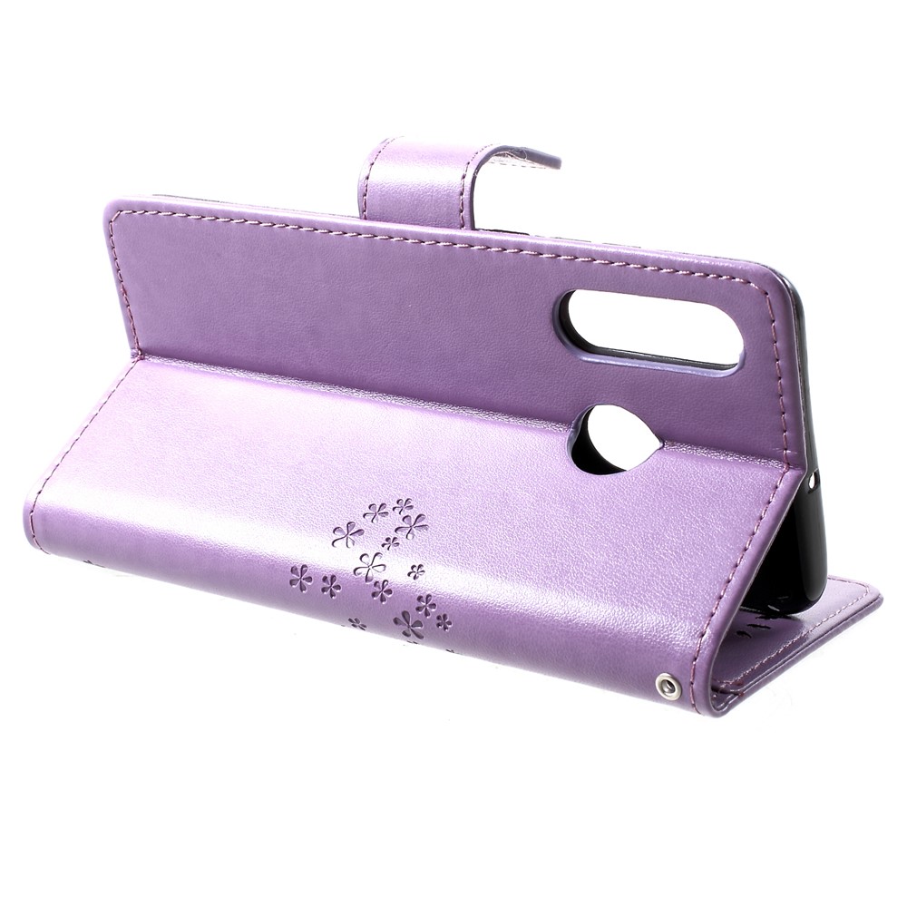 Imprint Tree Owl Pattern Card Holder Leather Mobile Shell for Huawei P30 Lite - Light Purple-4
