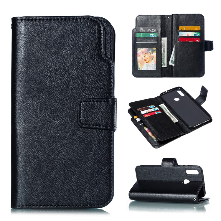 9 Card Slots Crazy Horse Leather Wallet Case for Huawei Honor 10 Lite - Black-1