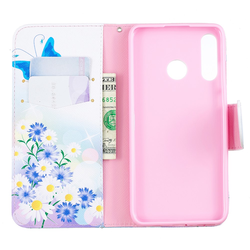 Motif D'impression de Portefeuille Support en Cuir Pour Huawei P30 Lite / Nova 4e / P30 Lite Nouvelle Édition - Papillon et Marguerite