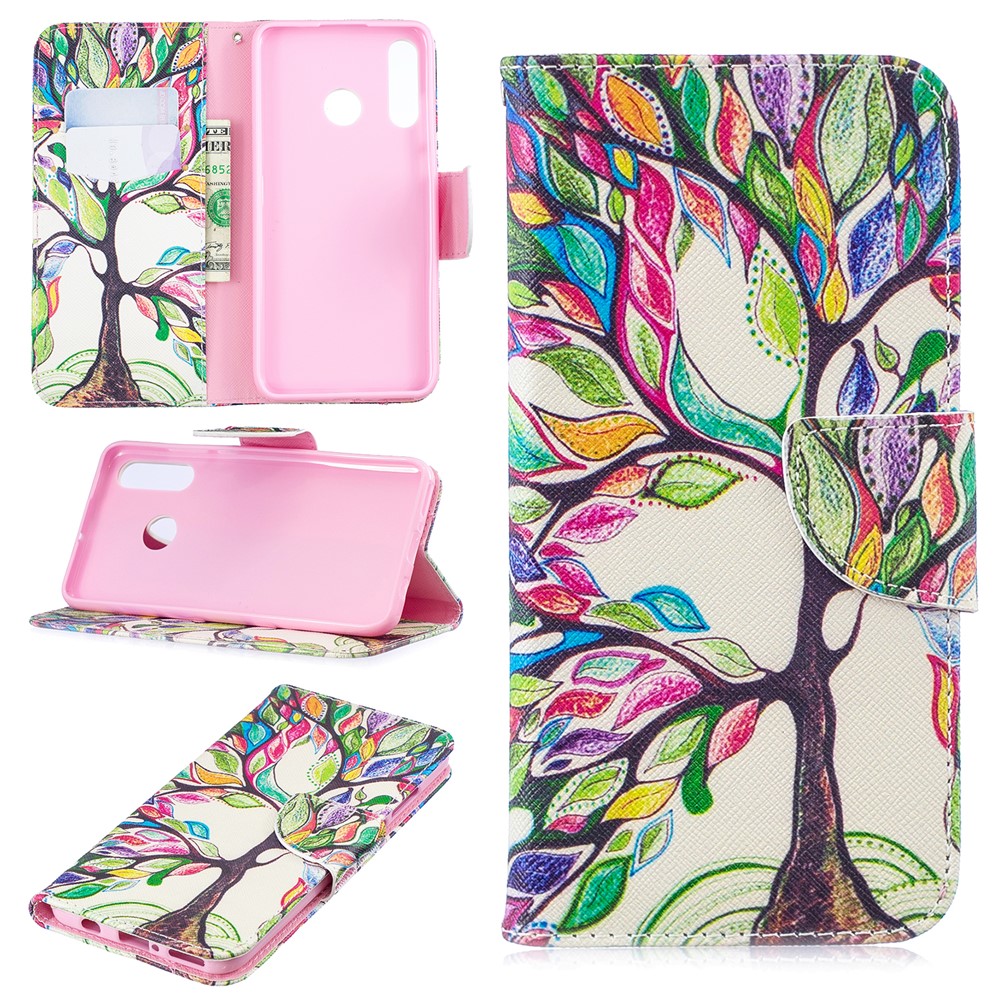 Pattern Printing Wallet Protective Leather Shell for Huawei P30 Lite/nova 4e/P30 Lite New Edition - Colorized Tree-1