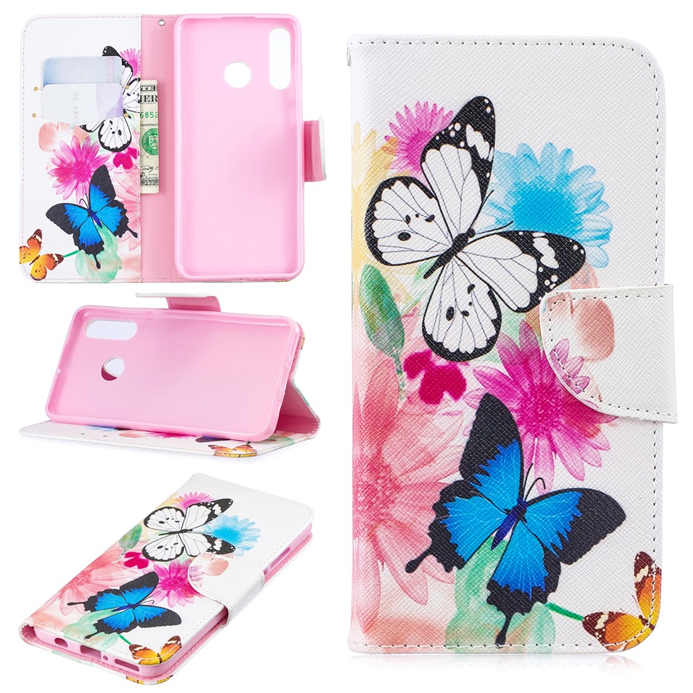 Pattern Printing PU Leather Phone Case for Huawei P30 Lite/nova 4e/P30 Lite New Edition - Pretty Butterfly and Flower-1