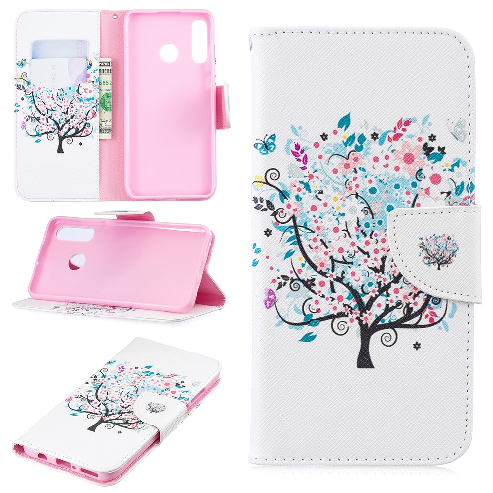 Pattern Printing Wallet Leather Phone Cover for Huawei P30 Lite/nova 4e/P30 Lite New Edition - Flowered Tree-1