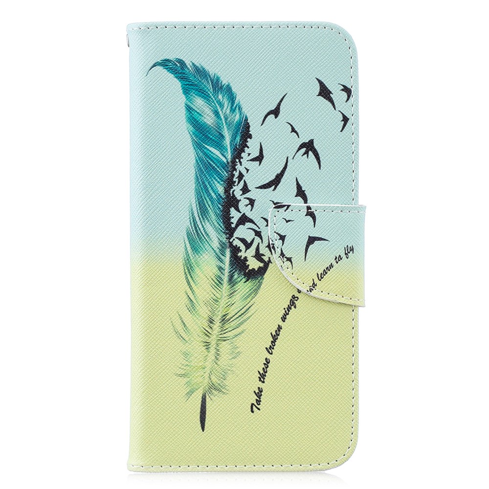Patterned Wallet Stand Leather Shell Case for Huawei P30 Lite/nova 4e/P30 Lite New Edition - Feather and Bird-2