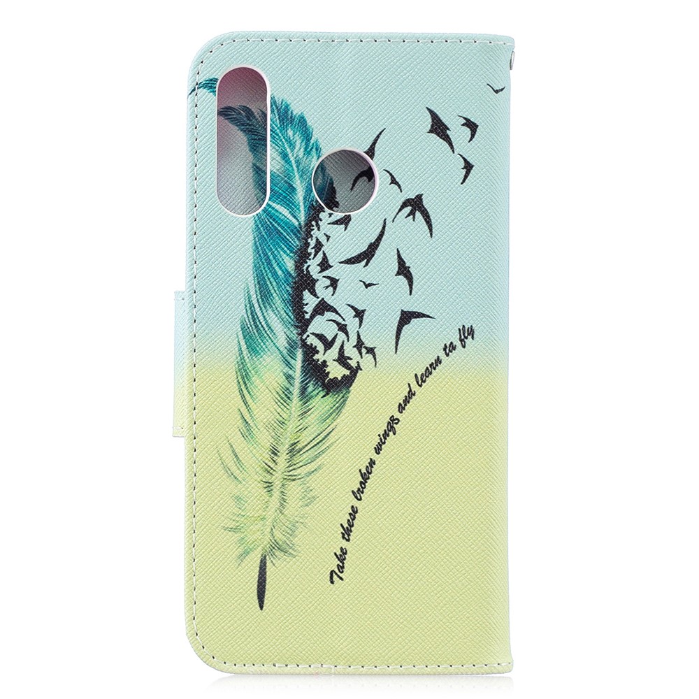Patterned Wallet Stand Leather Shell Case for Huawei P30 Lite/nova 4e/P30 Lite New Edition - Feather and Bird-3