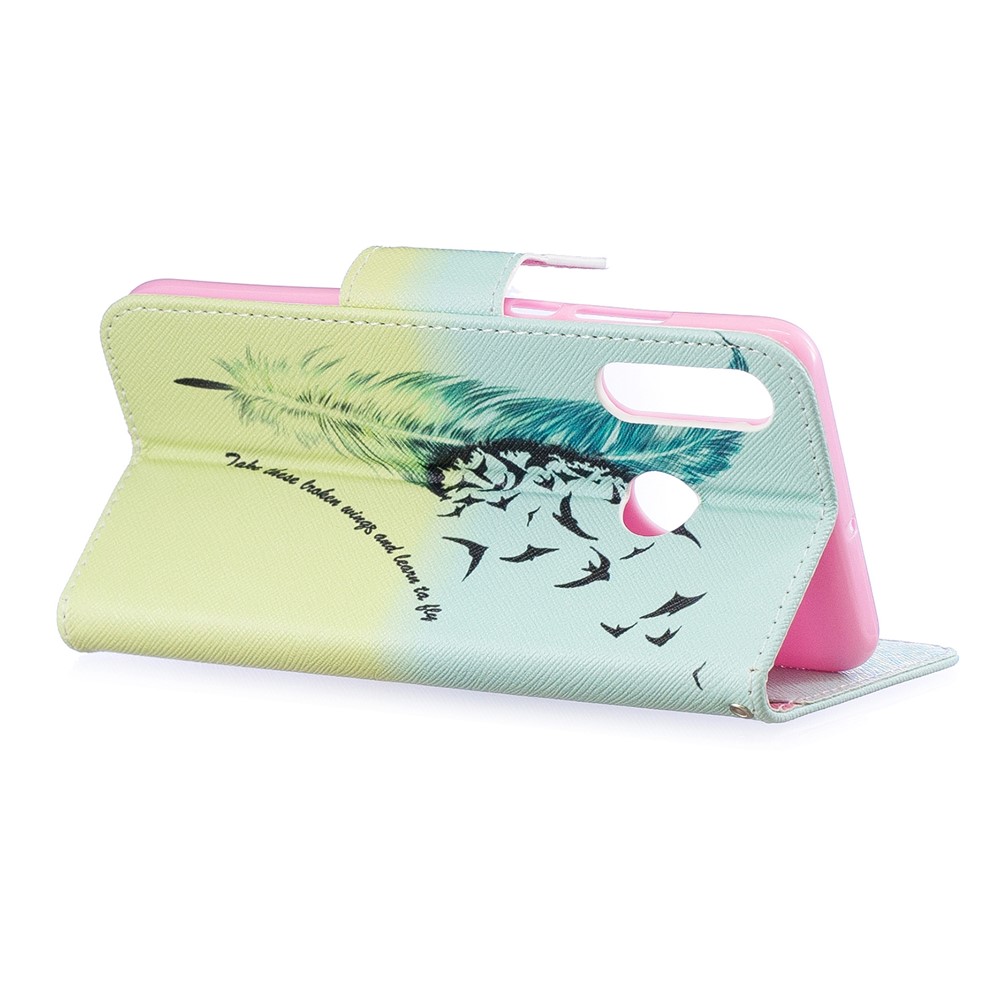 Patterned Wallet Stand Leather Shell Case for Huawei P30 Lite/nova 4e/P30 Lite New Edition - Feather and Bird-4