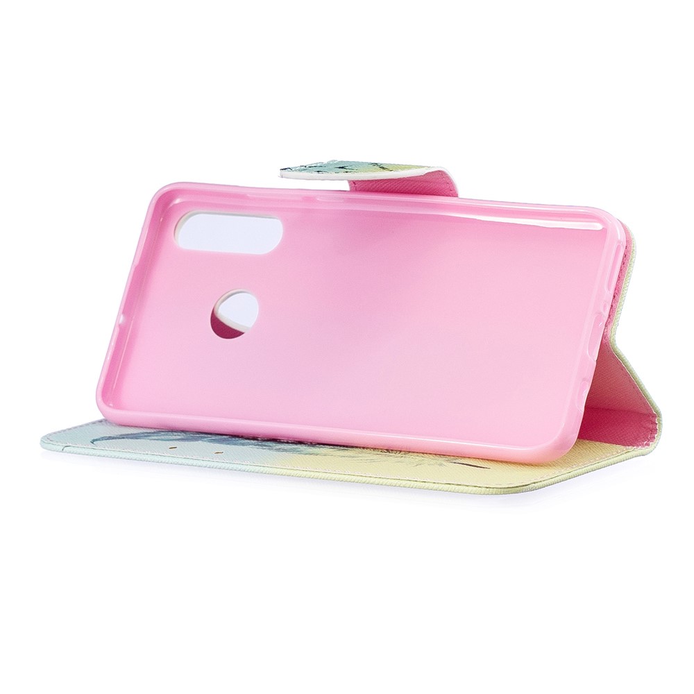 Patterned Wallet Stand Leather Shell Case for Huawei P30 Lite/nova 4e/P30 Lite New Edition - Feather and Bird-5