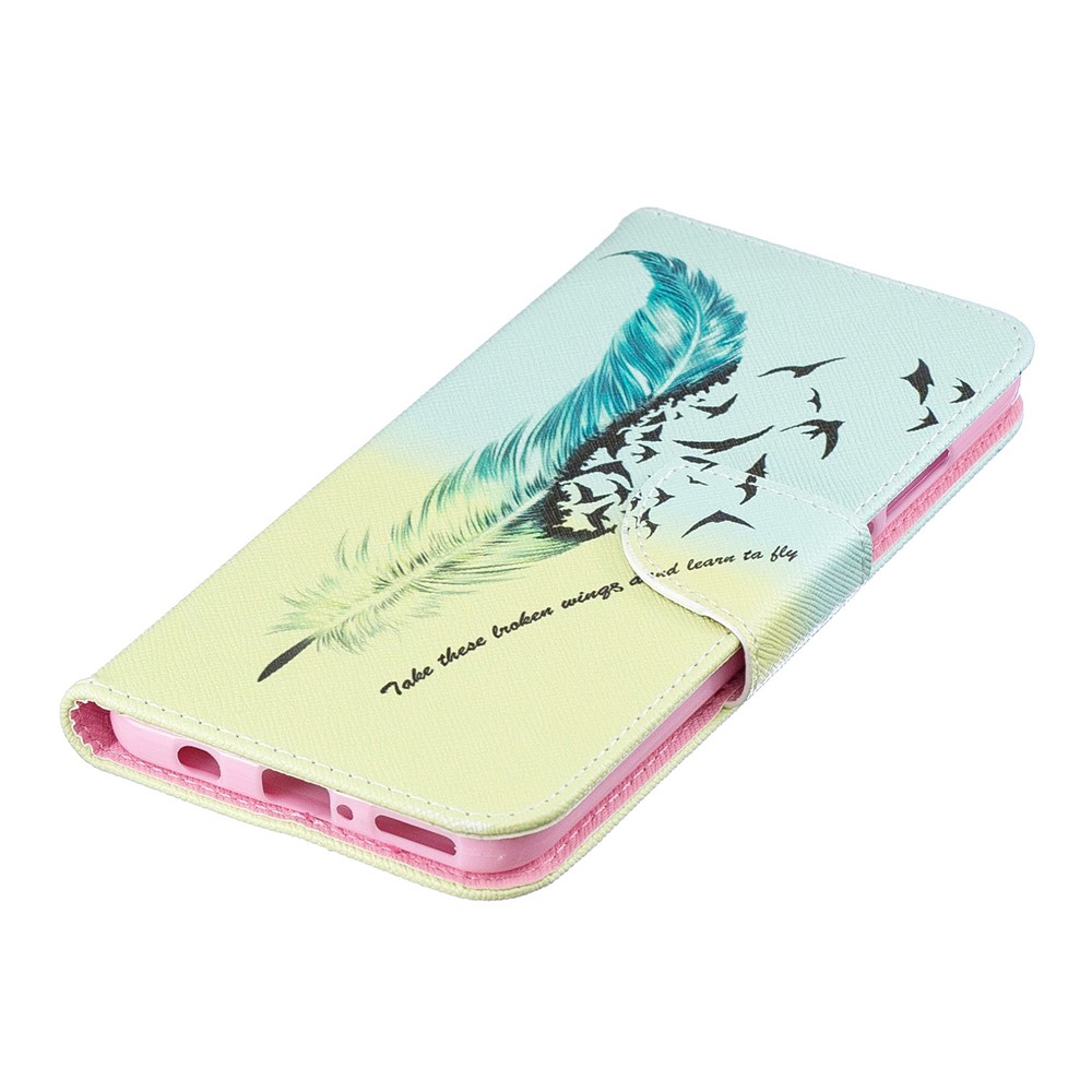 Patterned Wallet Stand Leather Shell Case for Huawei P30 Lite/nova 4e/P30 Lite New Edition - Feather and Bird-6