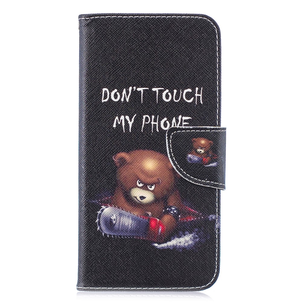 Wallet Stand Patterned Leather Case Accessory for Huawei P30 Lite/nova 4e/P30 Lite New Edition - Bear and Warning Words-2