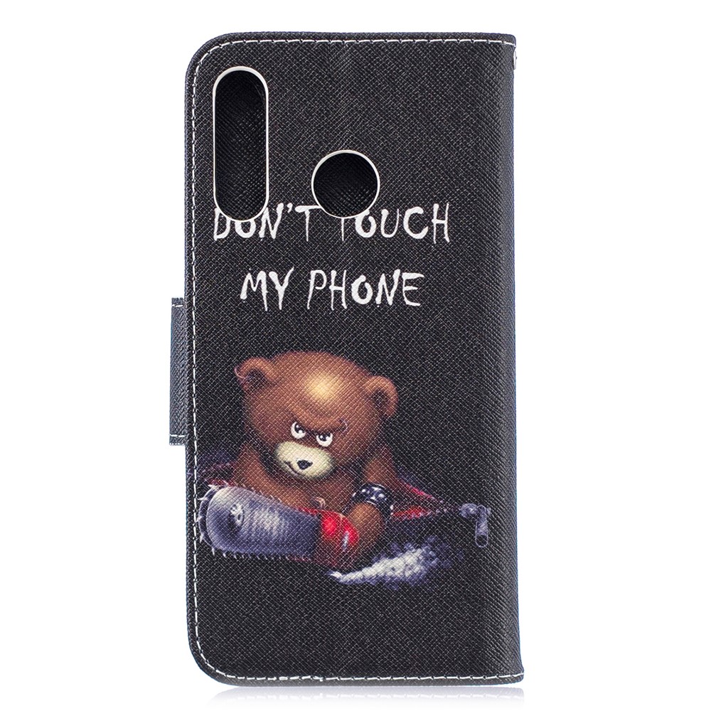 Wallet Stand Patterned Leather Case Accessory for Huawei P30 Lite/nova 4e/P30 Lite New Edition - Bear and Warning Words-3