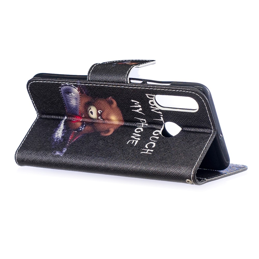 Wallet Stand Patterned Leather Case Accessory for Huawei P30 Lite/nova 4e/P30 Lite New Edition - Bear and Warning Words-4