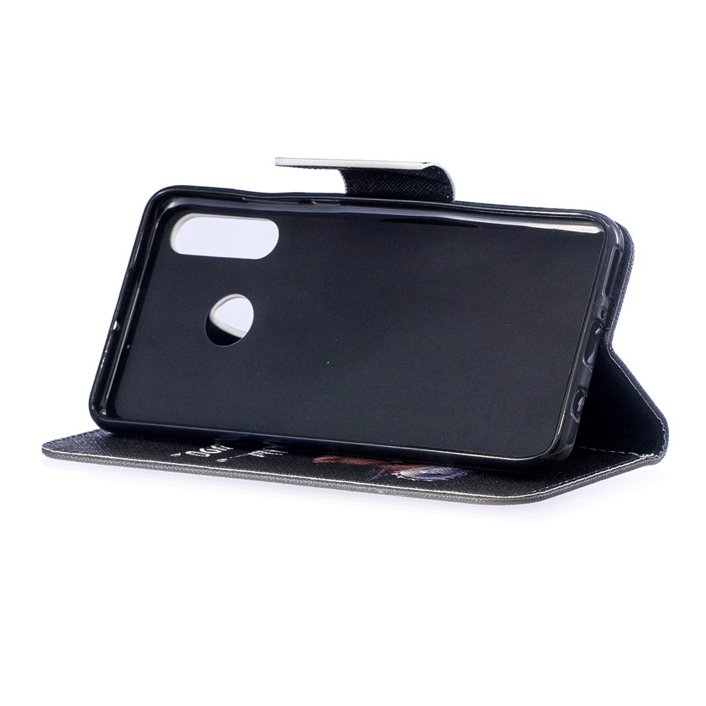Wallet Stand Patterned Leather Case Accessory for Huawei P30 Lite/nova 4e/P30 Lite New Edition - Bear and Warning Words-5